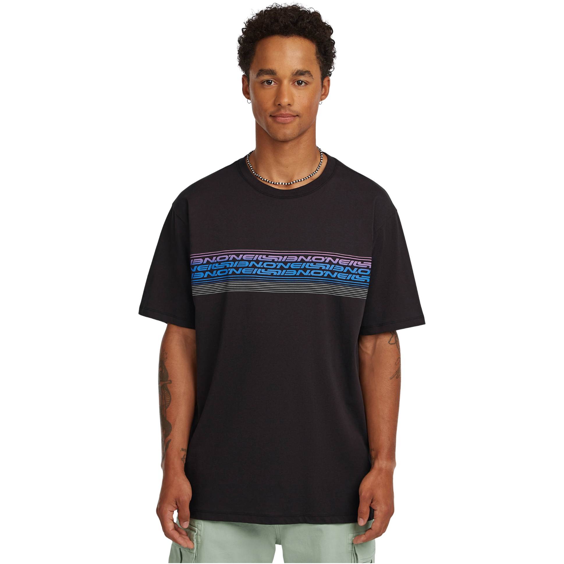 2026 O'Neill Mens Logo Stripe T-Shirt 2850362 - Black Out
